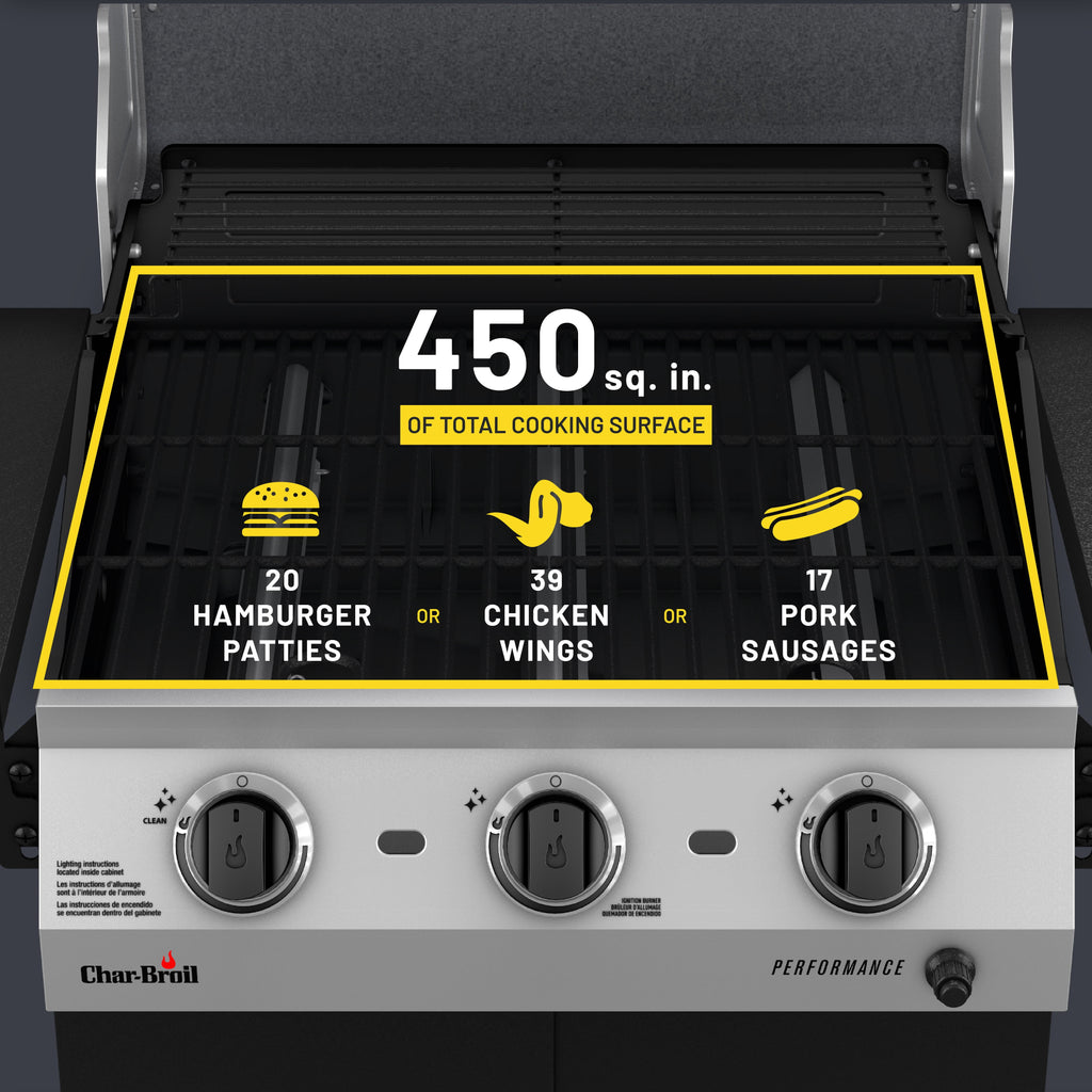 Charbroil? Performance Series? 3-Burner Cabinet Gas Grill, 375 sq in, Stainless and Black Charbroil