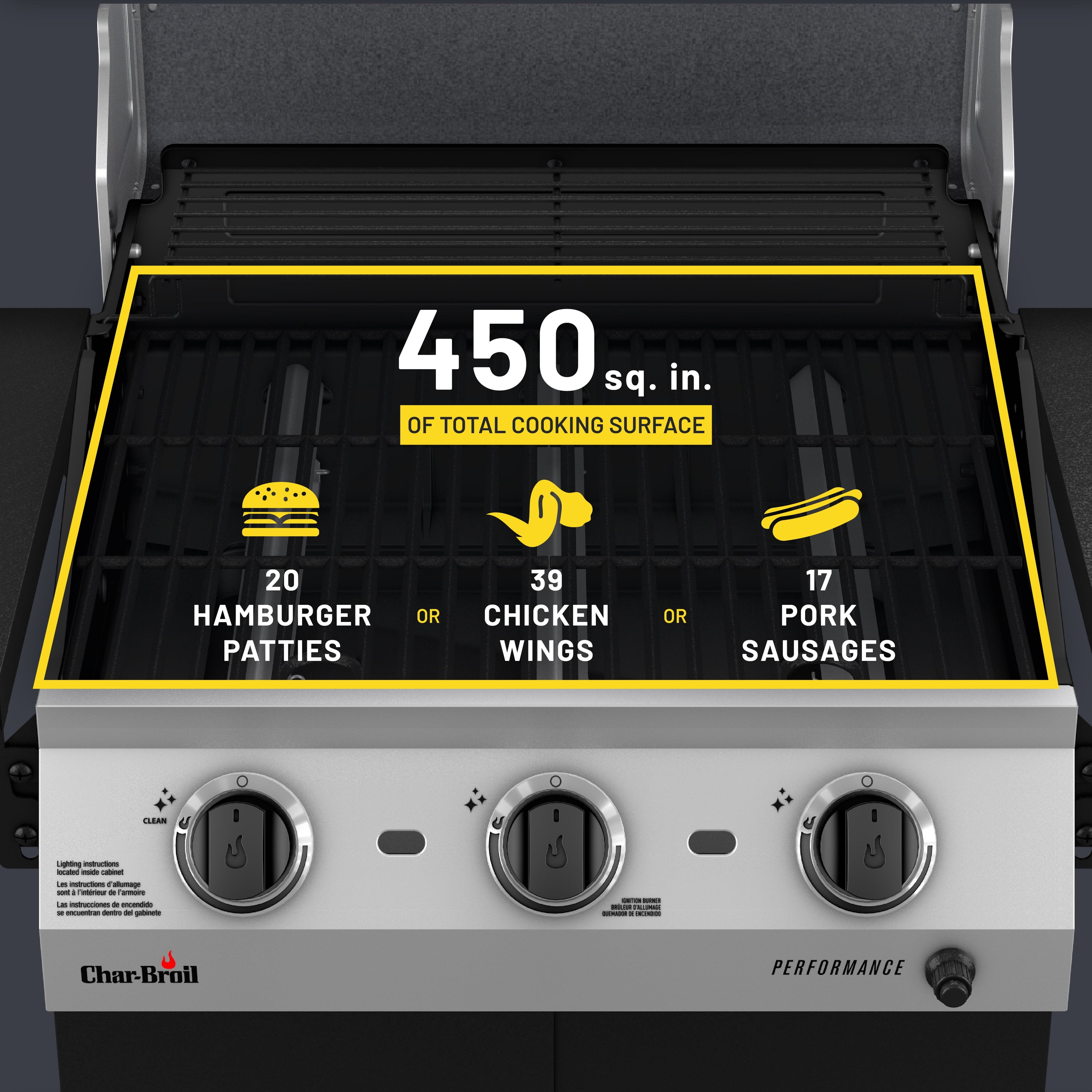 Charbroil? Performance Series? 3-Burner Cabinet Gas Grill, 375 sq in, Stainless and Black Charbroil