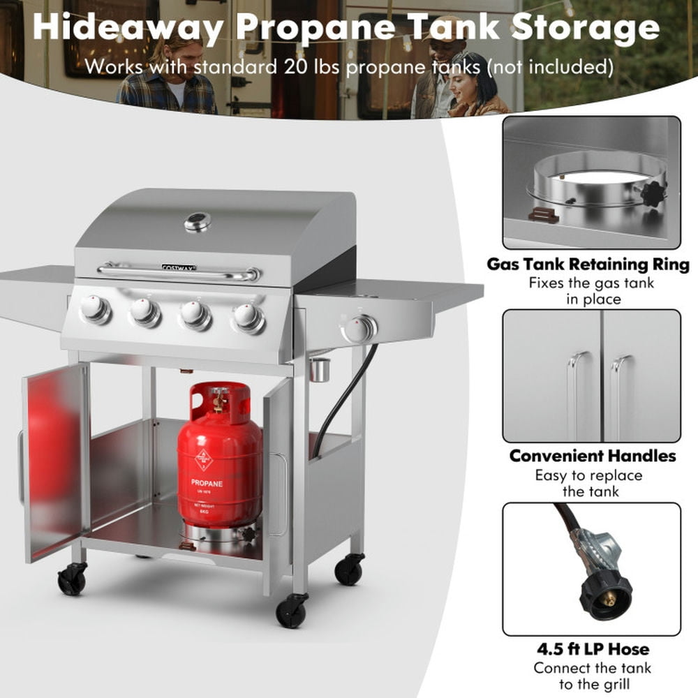 Aimee Lii 50000BTU 5-Burner Propane Gas Grill with Side Burner and 2 Prep Tables, BBQ Grill for Outdoor Cooking Kitchen, Garden and Patio Backyard Barbecue-Silver Aimee Lii