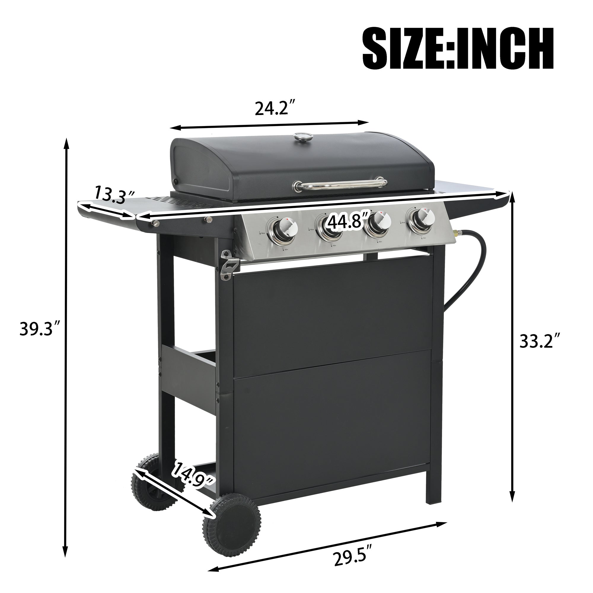 Minyam 4-Burner Propane Gas Grill with Side Shelves and Wheels, Stainless Steel Gas Grills