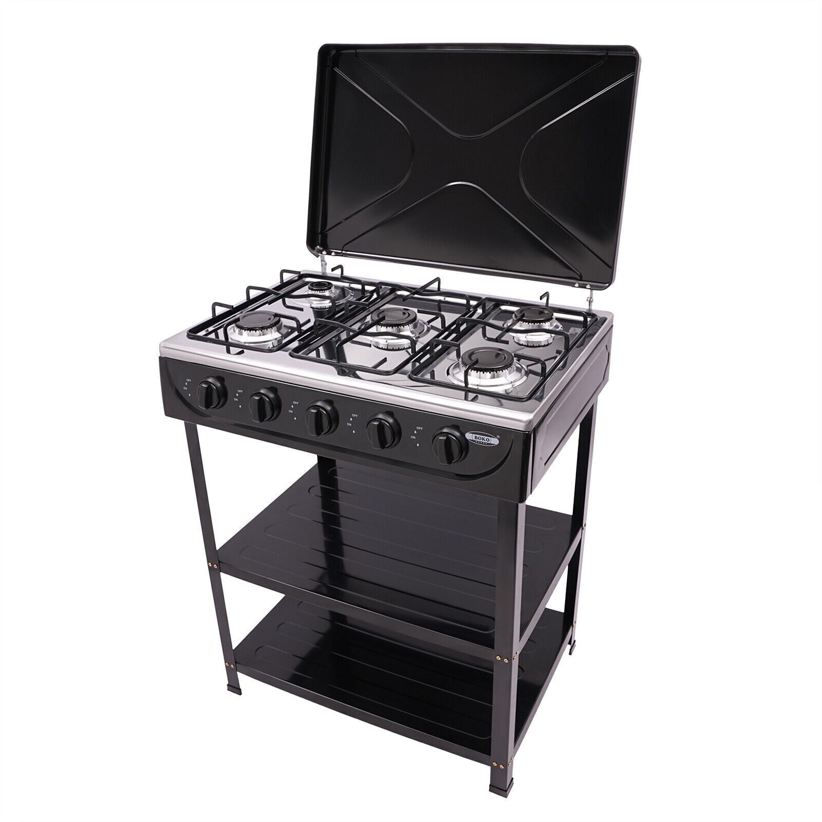 5-Burner Gas Stove Outdoor Camping Cooking BBQ Grill with 2-Tier Storage Rack Unbranded