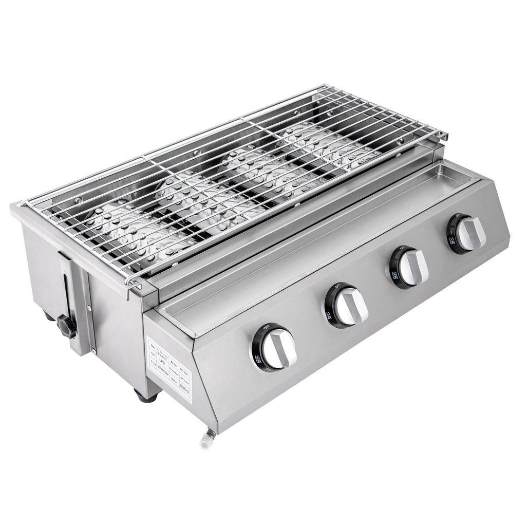 4 Burner Gas BBQ Grill Stainless Steel – LPG Only, 2800Pa Low Pressure, Portable TOOL1SHOoo