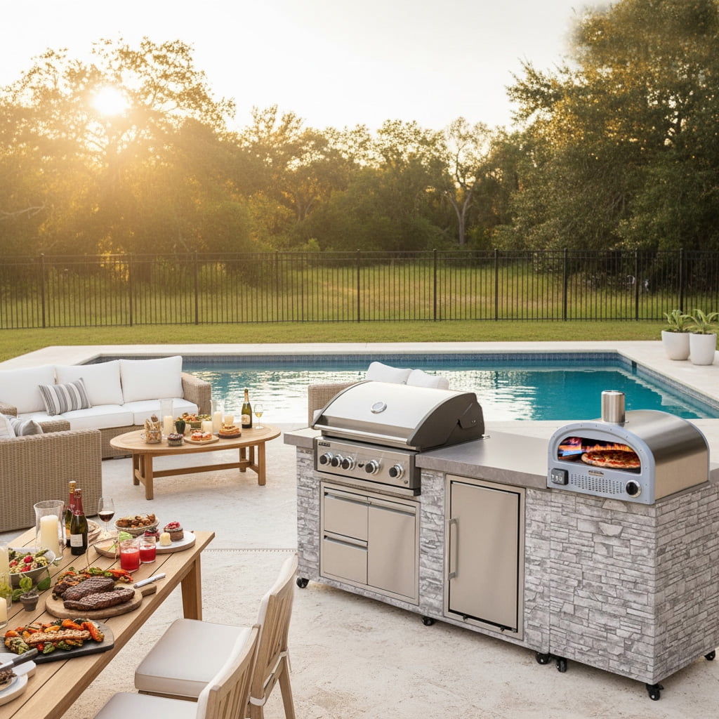 96 Inch European Ledge 5b Island Grill With Fridge And Outdoor Oven Prokan