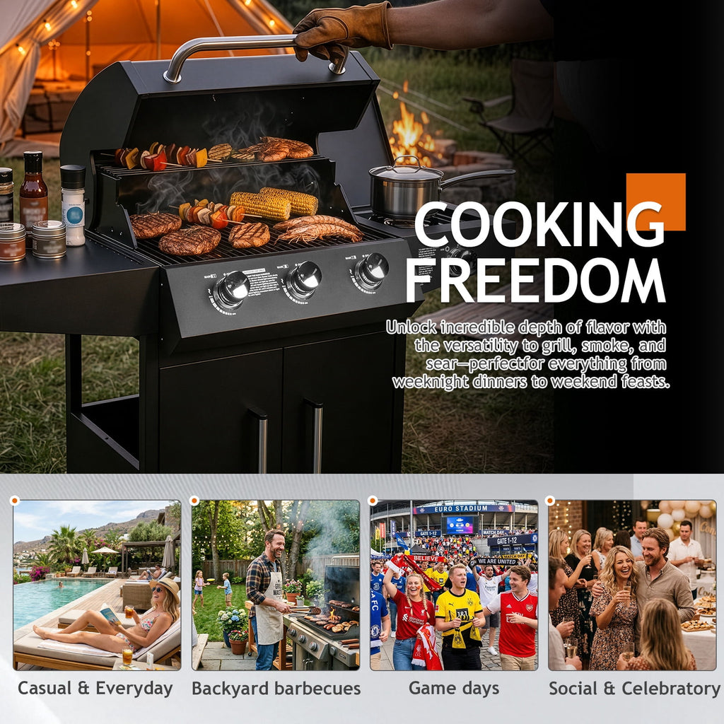 UBesGoo 3 Burner Propane Gas Grill with Side Burner 46000BTU for Camping Cooking BBQ UBesGoo
