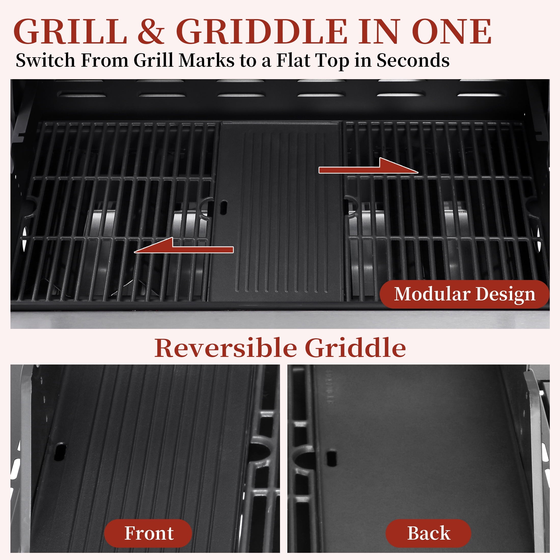 CIG GARDEN 6-Burner Propane Gas Grill with Side Burner,73000 BTU Output Double-Layer Stainless Steel BBQ Grill Lid with Cast Iron Grates CIG GARDEN