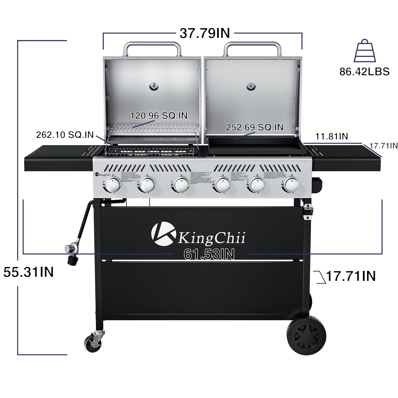KingChii Propane Gas Grill and Griddle Combo, 2 in 1 Dual Outdoor BBQ with 45,000 BTU for Outdoor Patio Cooking Barbecue Gas Grills