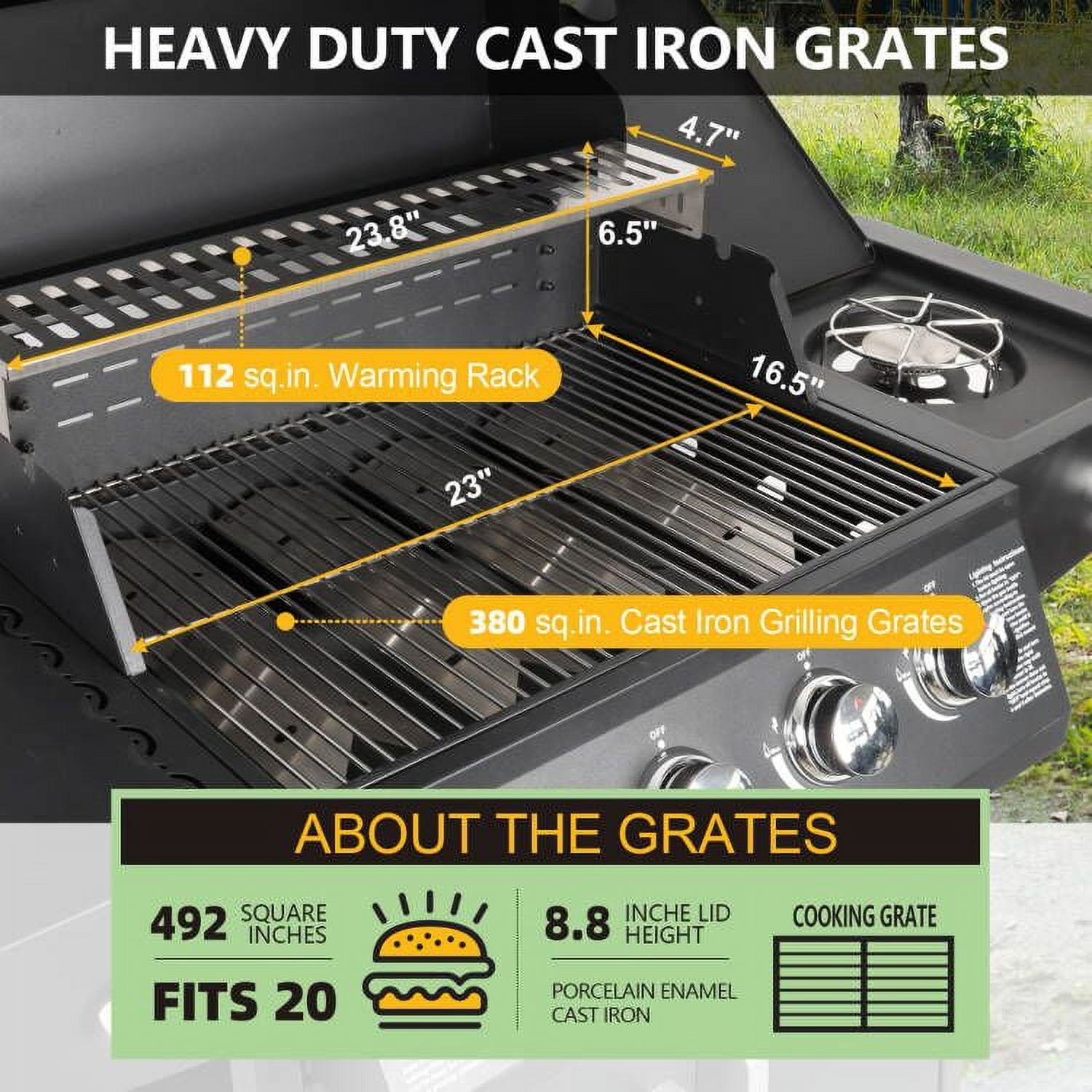 Polar Aurora Propane Gas Grill 4-Burners a Side Burner, Side Table, Steel Grill Cart for Garden Outdoor Cooking Picnic Polar Aurora