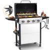 Segmart 3 Burner BBQ Propane Gas Grill, Stainless Steel 27,000 BTU Patio Garden Barbecue Grill with Side Tables, Hanging Basket & Thermometer, Perfect for Camping, Outdoor Cooking Gas Grills
