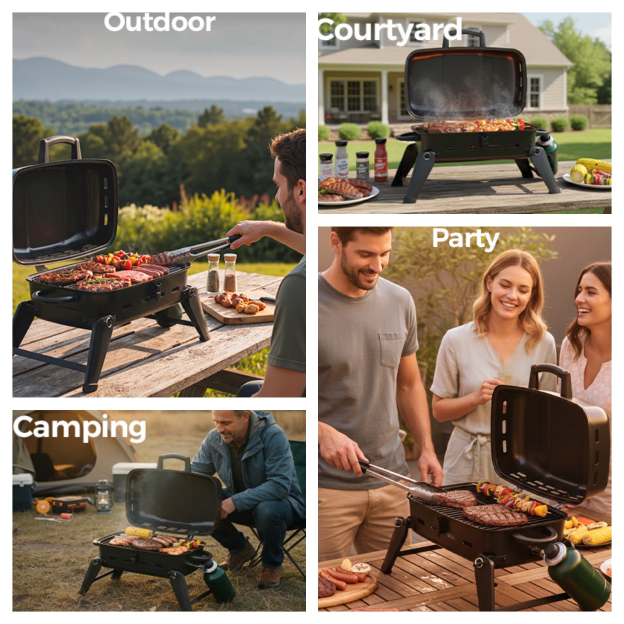 MASTER COOK Portable Gas Grill, 10,000 BTU Outdoor Tabletop BBQ Propane Grill with Foldable Legs for  RV, Camping Master Cook