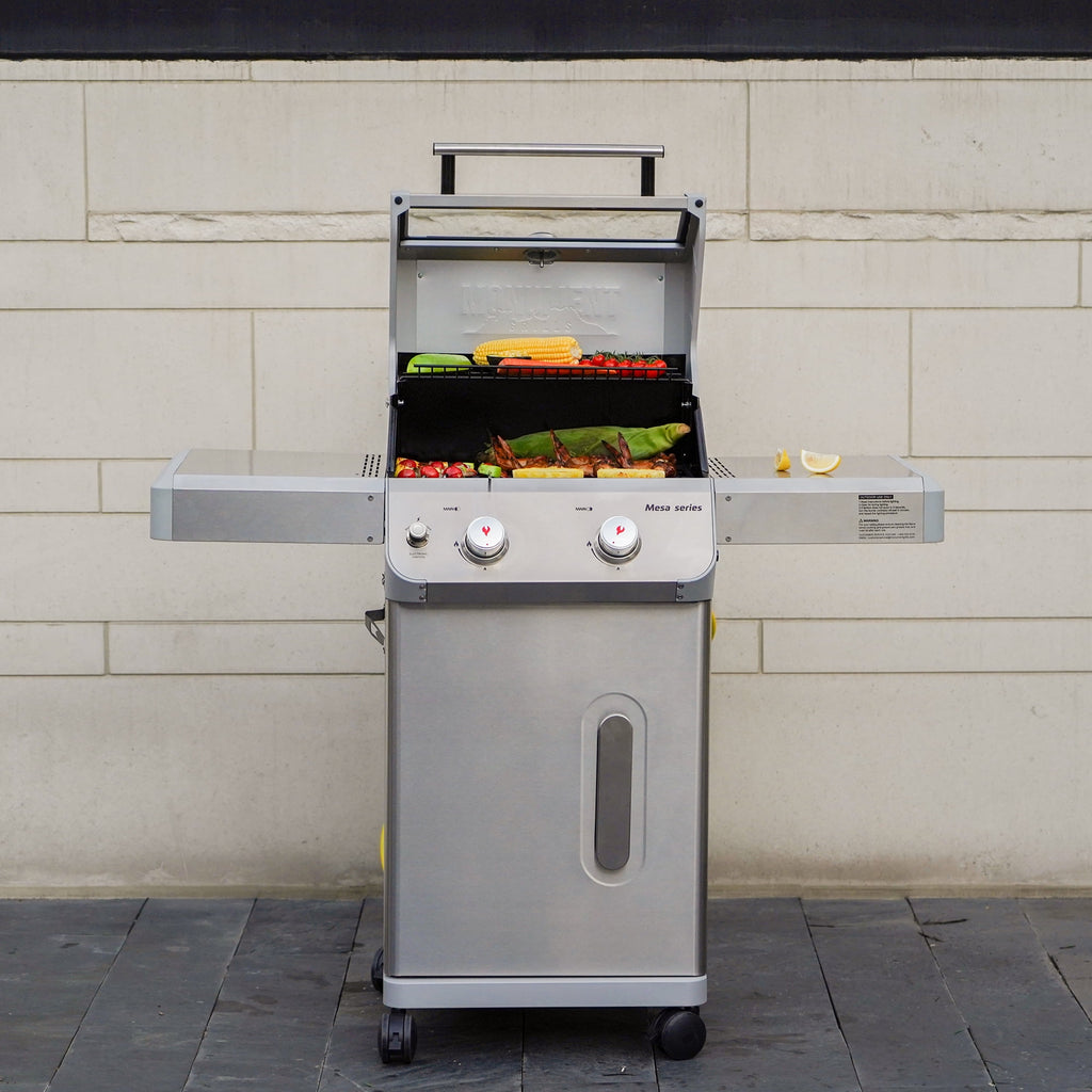 Monument Grills Mesa 2-Burner Propane Gas Grill, Foldable Sides, Swivel Casters, Stainless Steel, LED Controls Gas Grills