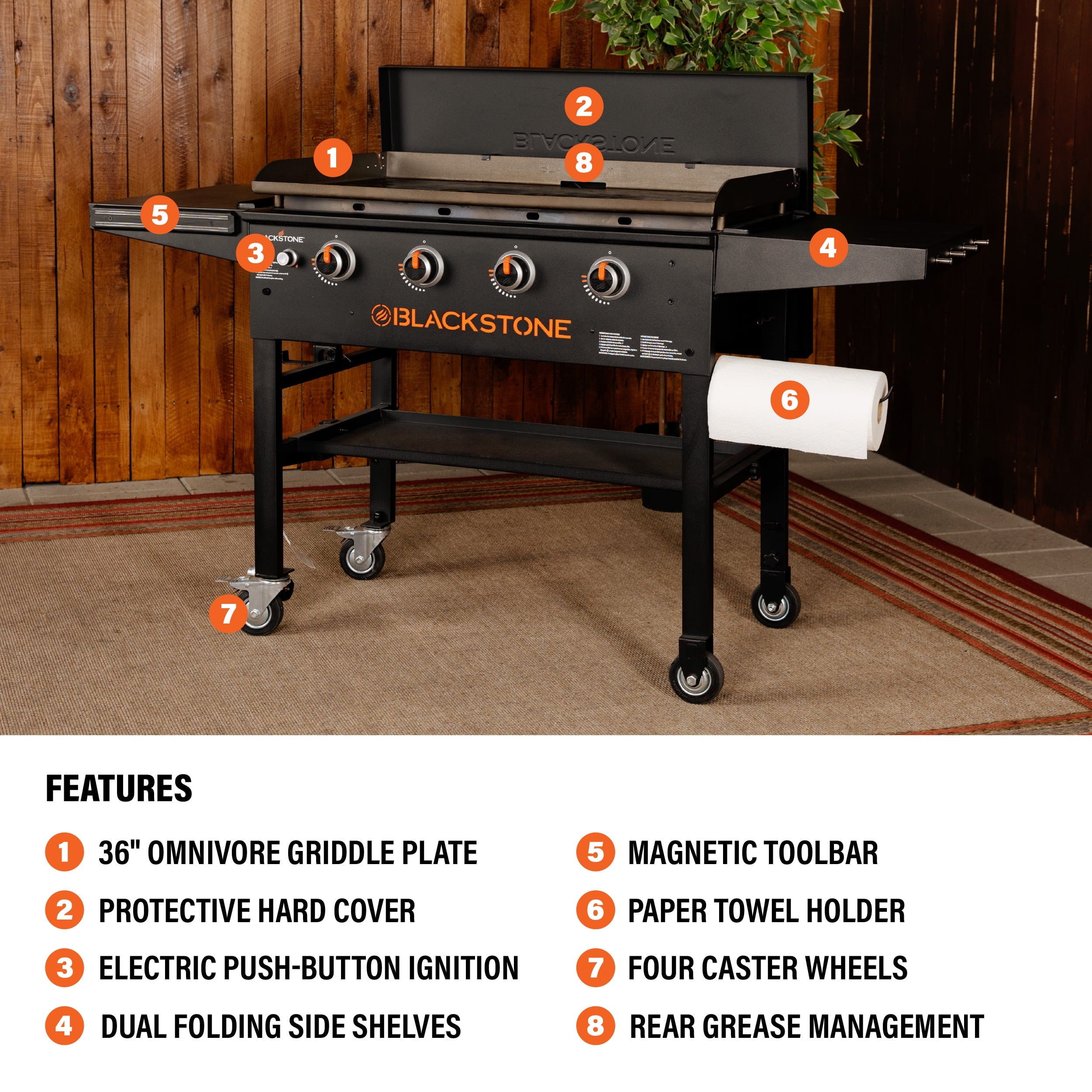 Blackstone Original 4-Burner 36 Natural Gas Omnivore Griddle with Hard Cover Blackstone