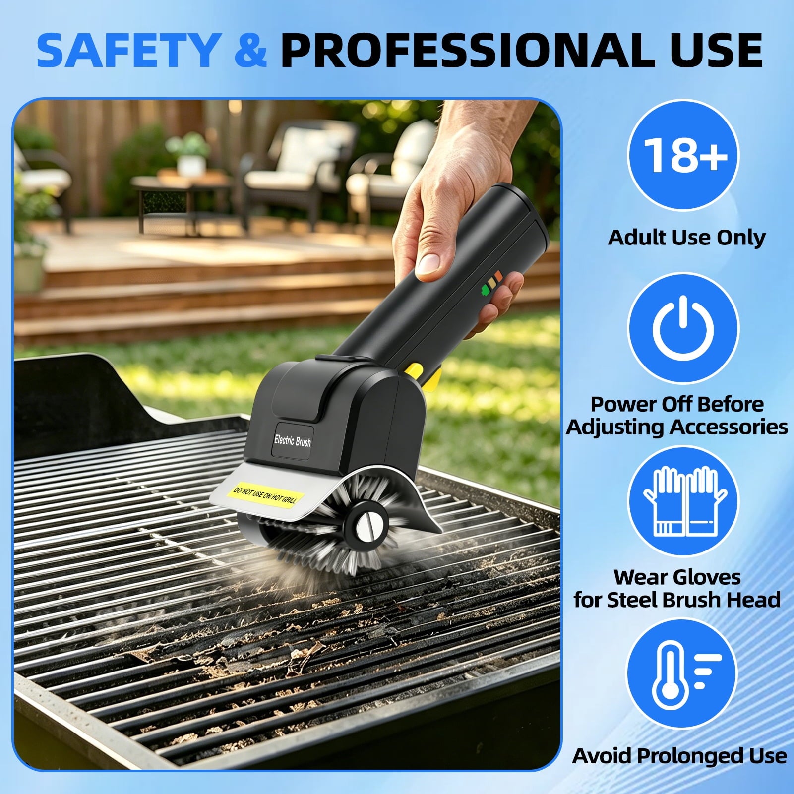 West Bay Electric Grill Brush for Outdoor Grill,600 RPM Cordless BBQ Grill Cleaner,Safe for Porcelain Cast Iron Stainless Steel,Type-C Rechargeable West Bay