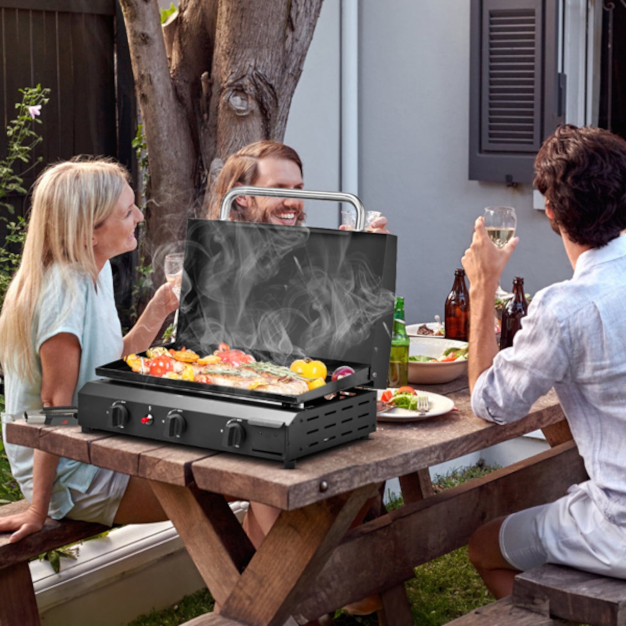 Alvantor 3 Burner Propane Gas Griddle with Ceramic Coated Cast Iron Pan Black 25.8 x 21.3 in Gas Grills