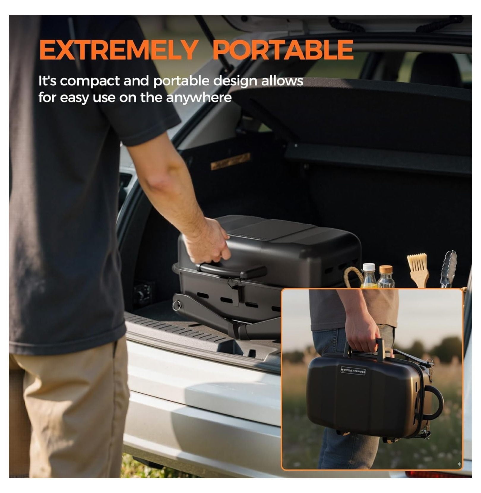 10,000 BTU Portable Gas Grill, Outdoor Compact BBQ Small Propane Grill with Foldable Legs for RV, Hiking, Camping, Patio, Tailgating TeuheJ
