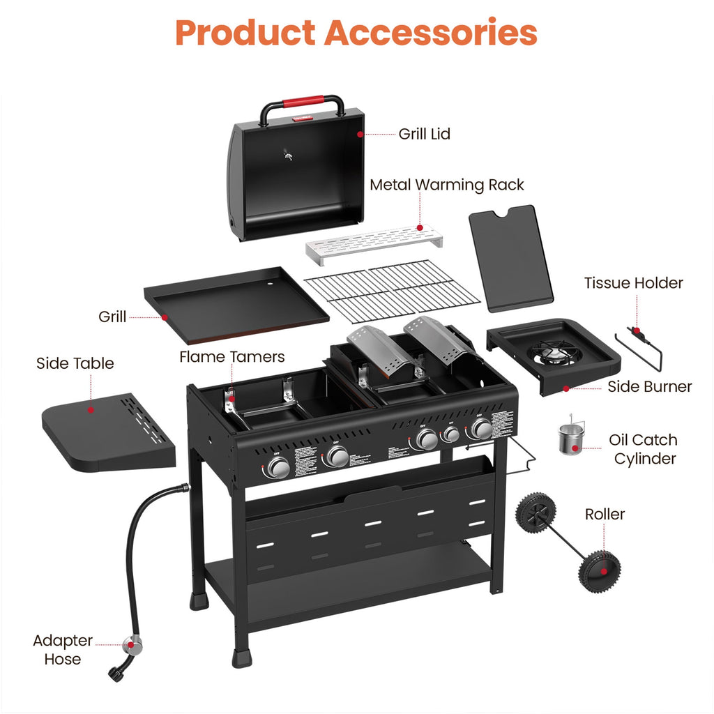 50,000 BTU Grill and Griddle Combo, 702 SQ.IN Cooking Space, Non-Stick Porcelain Enamel Grates, for Backyard BBQ, Outdoor Cooking Tcisa