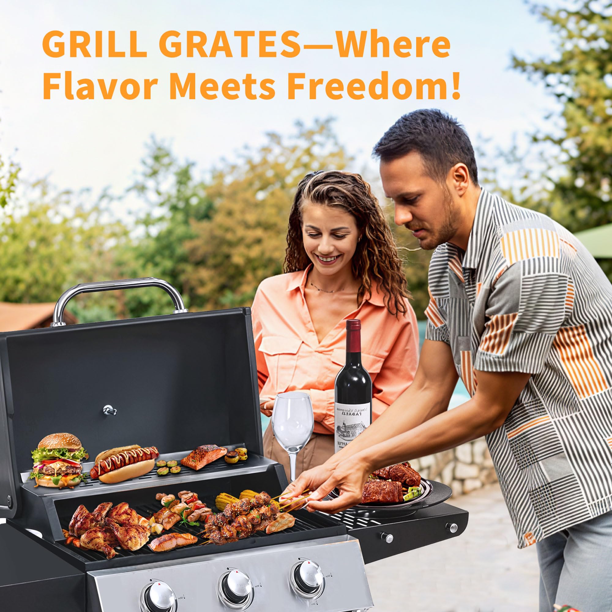 Highsound 3-Burner Propane Gas Grill, 25,650 BTU Stainless Steel BBQ Grill with Side Tables, Outdoor Portable Grill for Backyard & Camping, Black Gas Grills