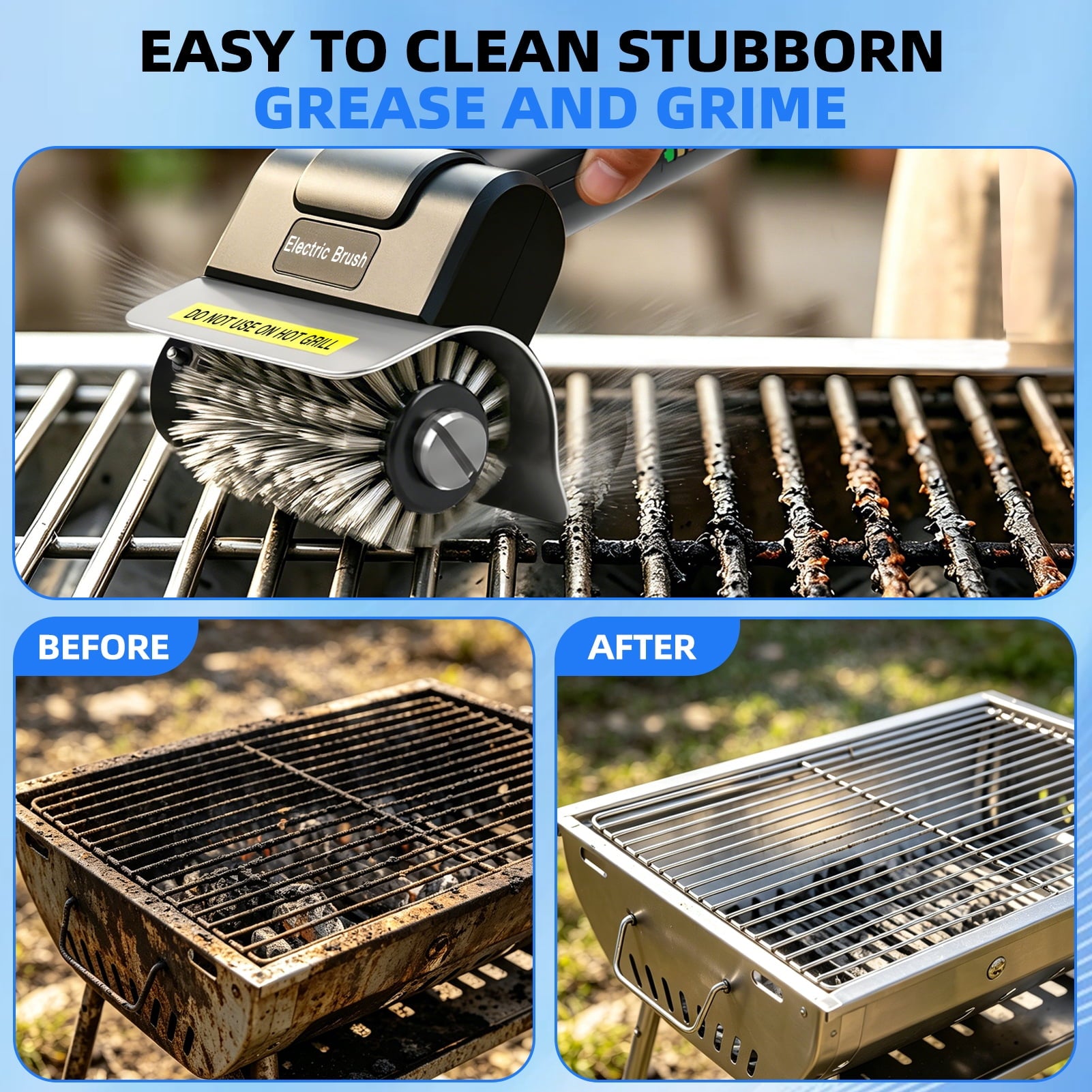 West Bay Electric Grill Brush for Outdoor Grill,600 RPM Cordless BBQ Grill Cleaner,Safe for Porcelain Cast Iron Stainless Steel,Type-C Rechargeable West Bay