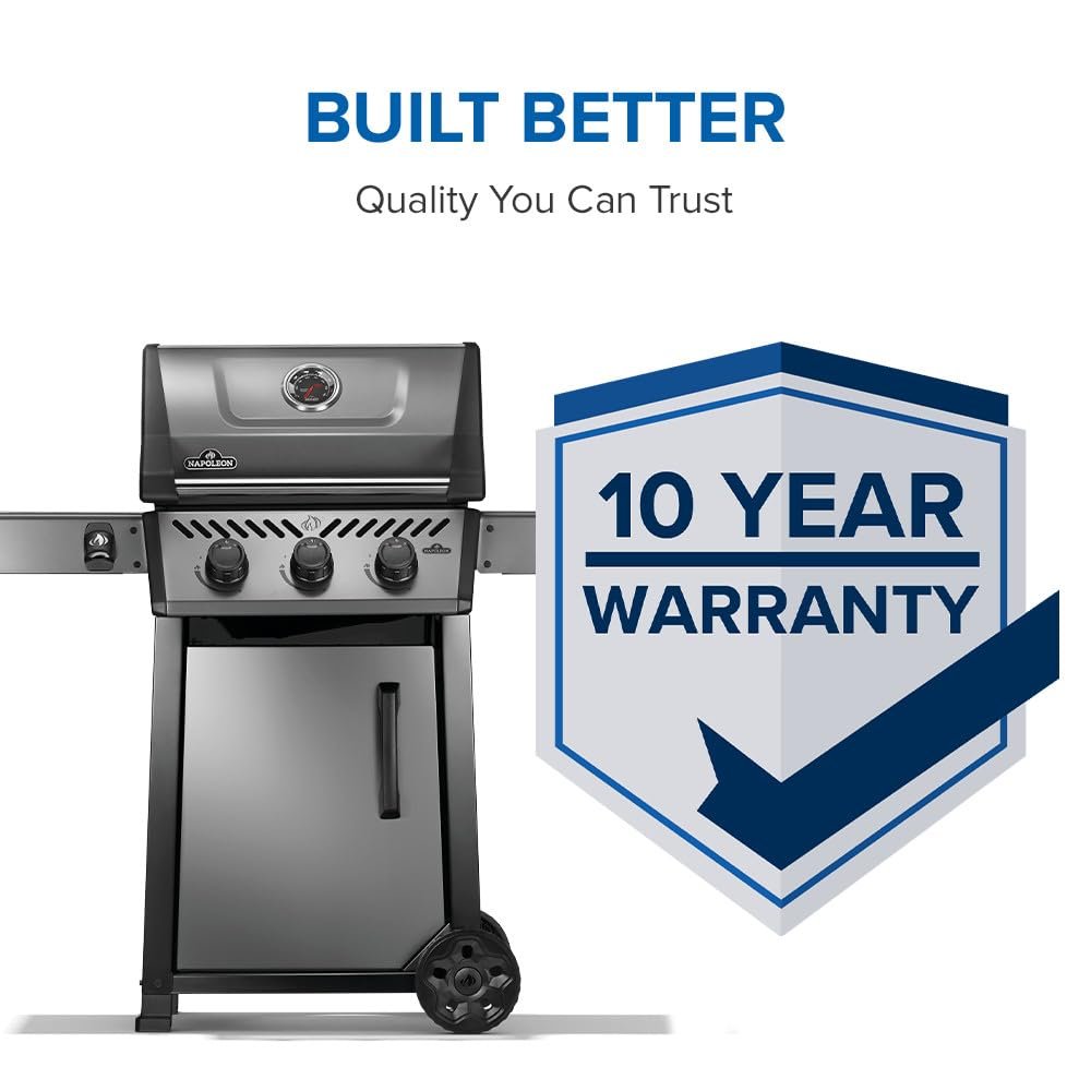 Napoleon Freestyle 365 Natural Gas Outdoor Grill, Graphite Grey  3-Burner BBQ with Stainless Steel Cooking Grates Napoleon