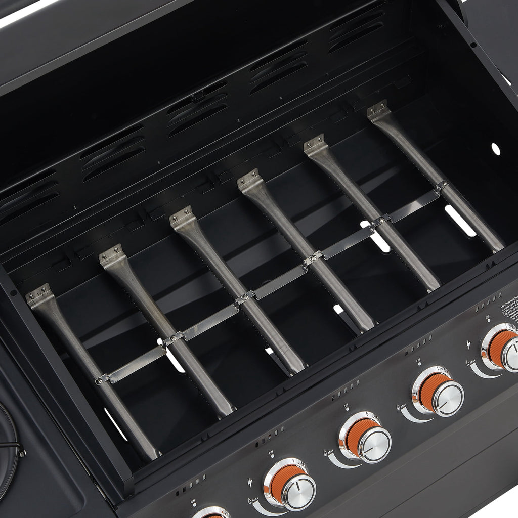 Noble House Professional 6-Burner Propane Gas Grill with Side Burner, Steel BBQ Grill with Cast Metal Grates, Black Noble House