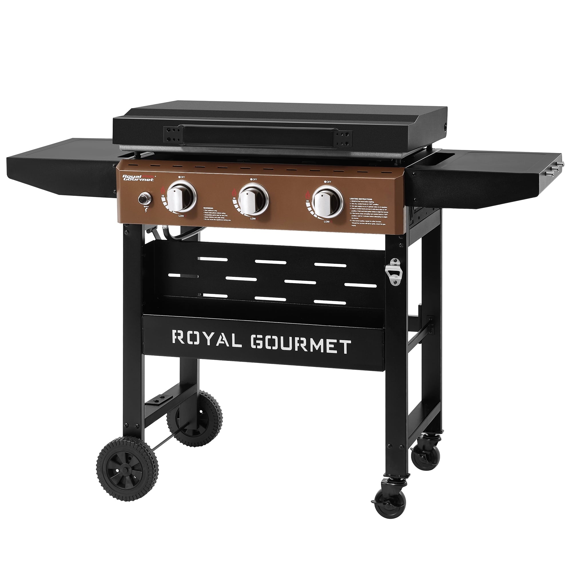 Royal Gourmet GB3000PY 3-Burner Gas Griddle with Hood, Griddle with Collapsible Side Shelves,Perfect for Outdoor Cooking Royal Gourmet