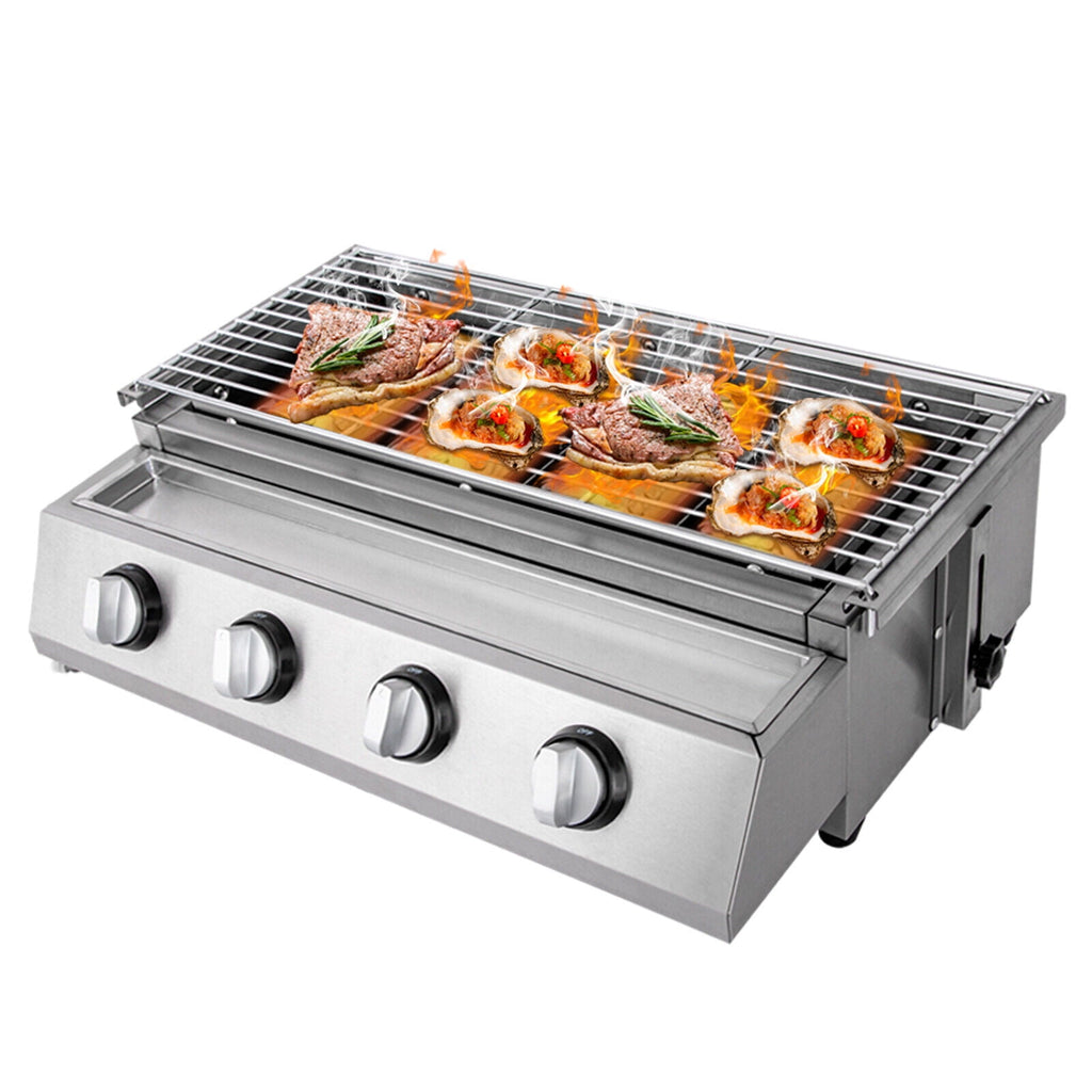 4 Burner Gas BBQ Grill Stainless Steel – LPG Only, 2800Pa Low Pressure, Portable TOOL1SHOoo