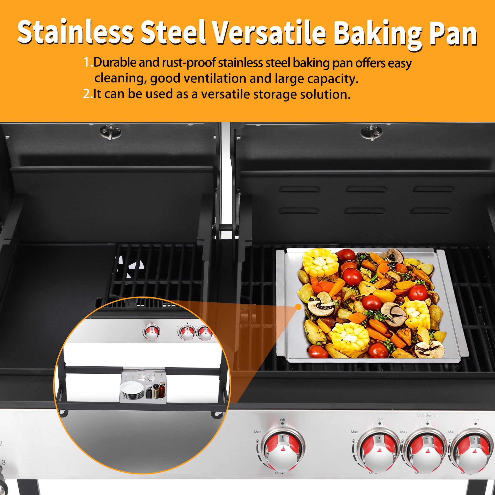 3 Burner Gas & Charcoal Combo Grill with Side Burner, Outdoor BBQ Propane Grill, 673 Sq. In. Cast Iron Grates & Reversible Griddle, 37200 BTU Stainless Steel Lid for Backyard Cooking Nice Cooker