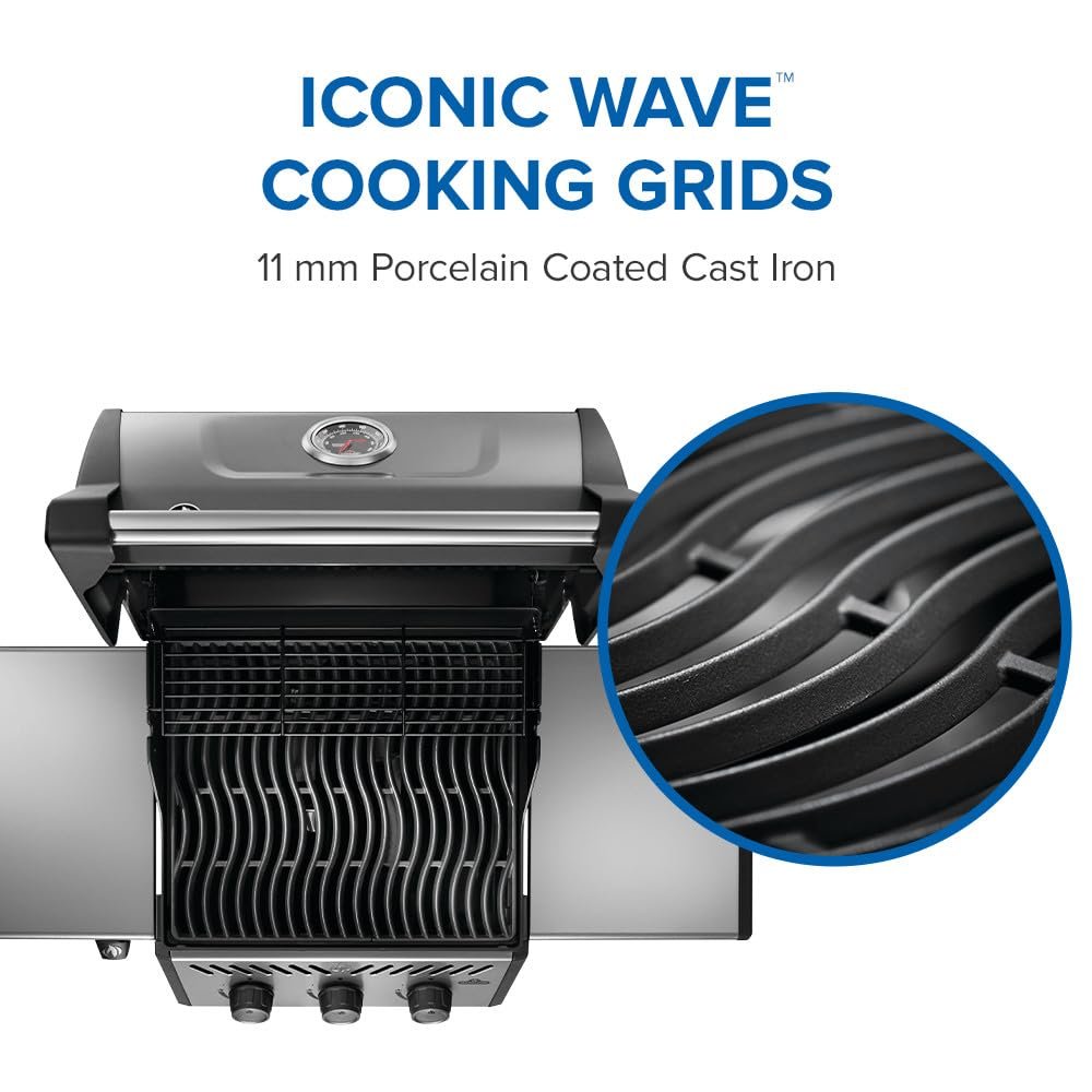 Napoleon Freestyle 365 Natural Gas Outdoor Grill, Graphite Grey  3-Burner BBQ with Stainless Steel Cooking Grates Napoleon