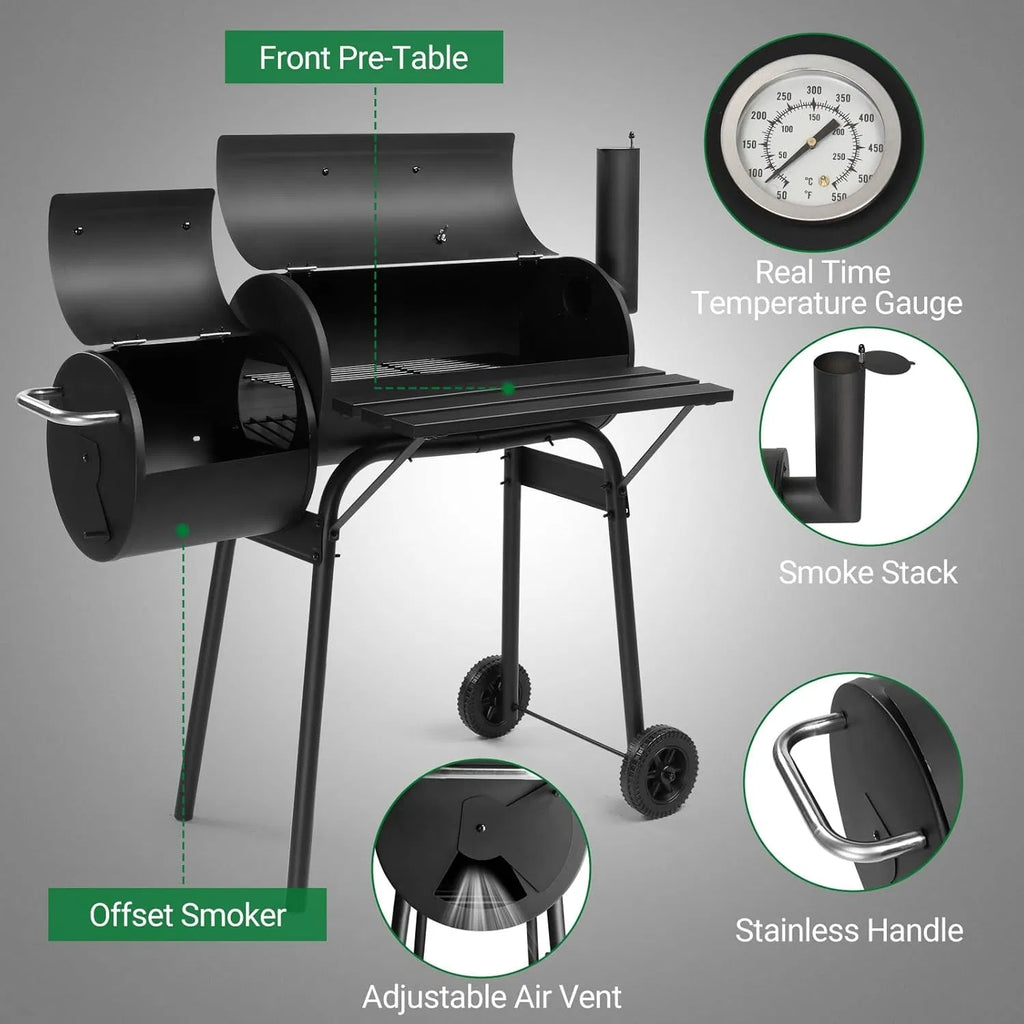 YDLW Charcoal Offset Smoker Grill - Family-Size 4-6 Person BBQ with Temperature Control & Portable Wheels YDLW
