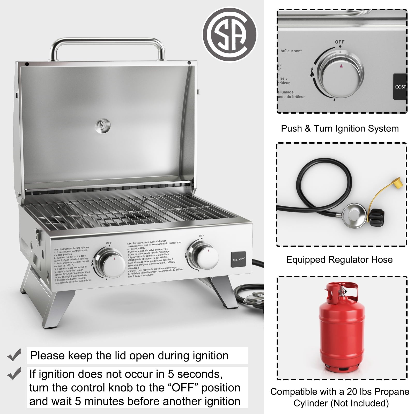 Gymax 2 Burner Portable BBQ Table Top Propane Gas Grill Stainless Steel Gymax