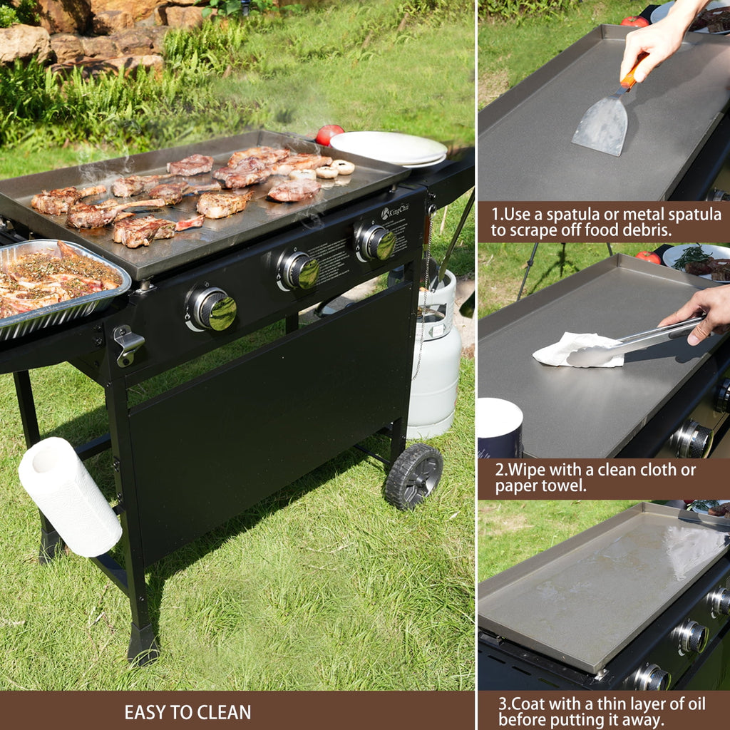 KingChii 3-Burner 27 Propane Griddles Outdoor Flat Top Gas Grill Griddle for Camping, Tailgating, BBQ, Parties, Backyard & Patio Gas Grills