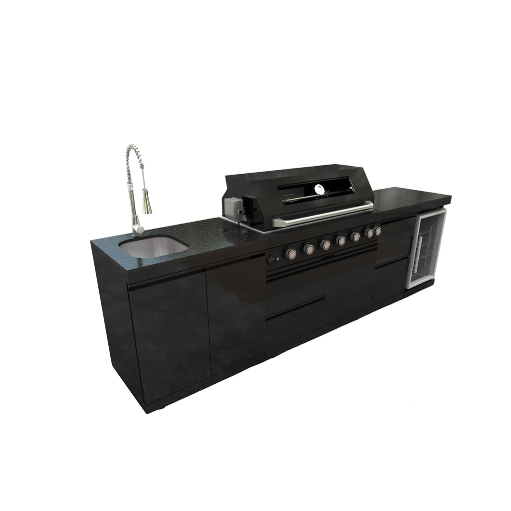 43-Inch 6-Burner 85000 BTU Deluxe Stainless Steel Gas Outdoor Kitchen Bar Barbecue Island Grill + Wine Cooler Compact Refrigerator + Rotisserie kit + Granite Countertops + Stainless steel Sink My Store