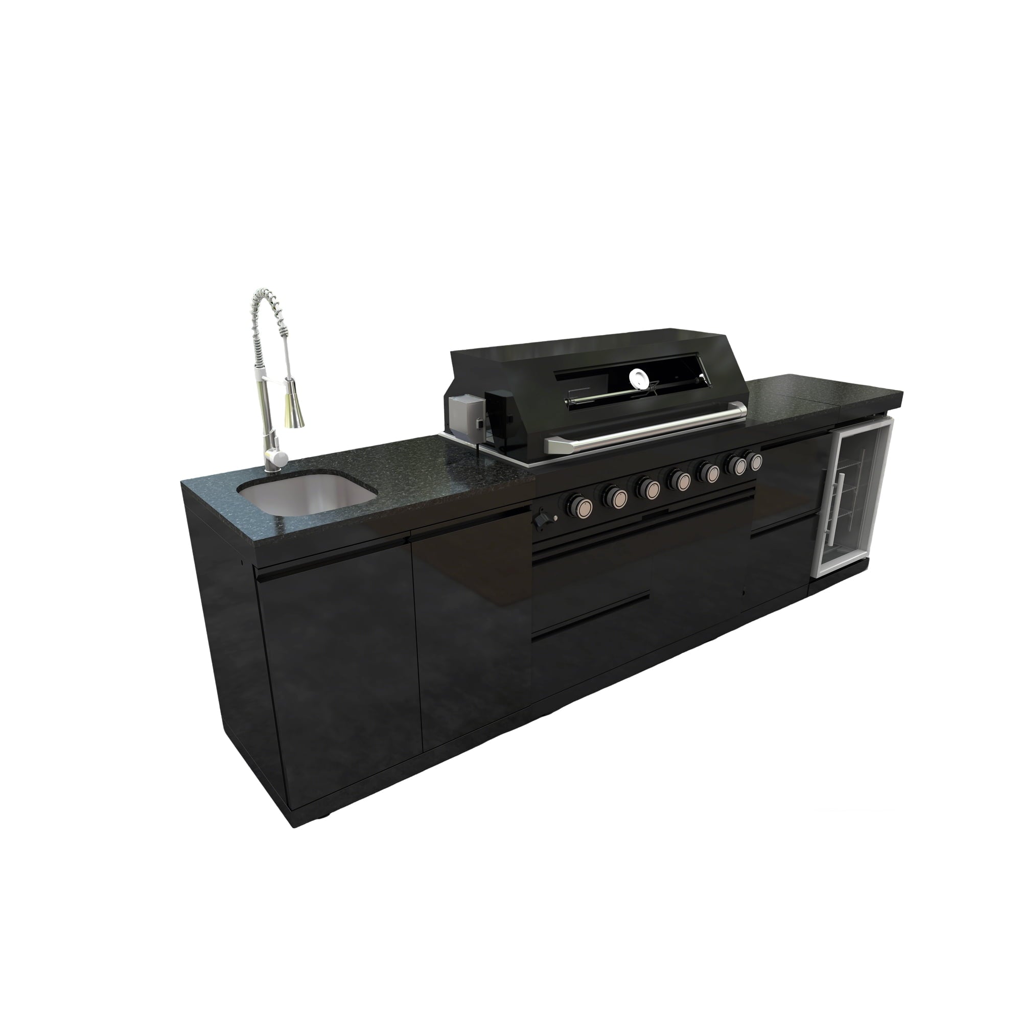 43-Inch 6-Burner 85000 BTU Deluxe Stainless Steel Gas Outdoor Kitchen Bar Barbecue Island Grill + Wine Cooler Compact Refrigerator + Rotisserie kit + Granite Countertops + Stainless steel Sink My Store