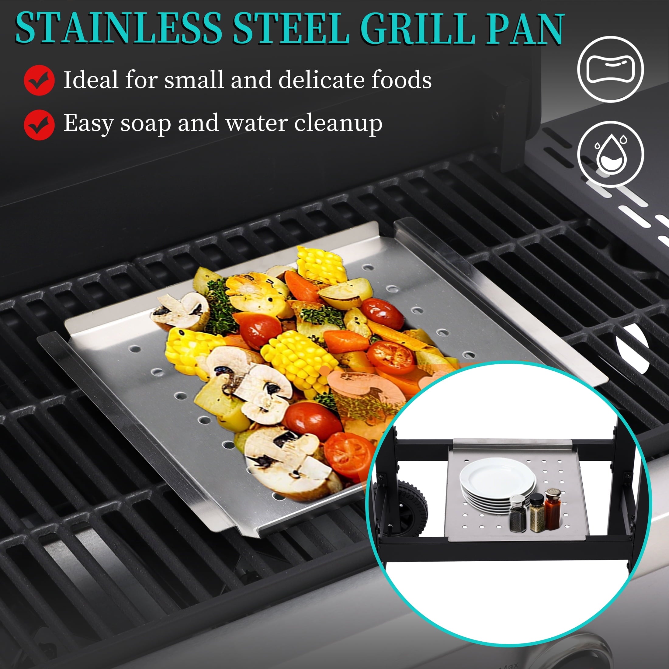 Garden It 4-Burner Propane Gas Grill, 40,000 BTU Portable BBQ with Cast Iron Grates & Griddle Pan, Folding Side Table for Outdoor Camping Backyard Garden It