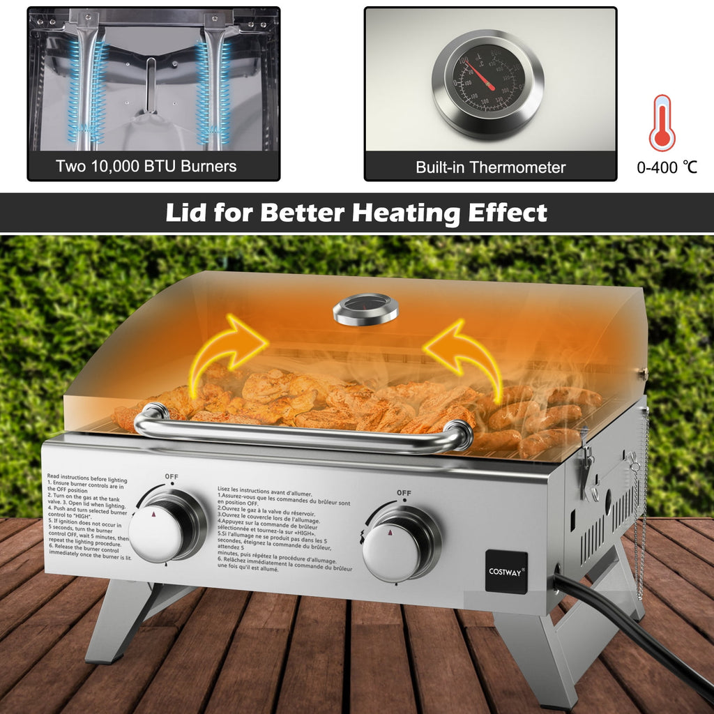 Gymax 2 Burner Portable BBQ Table Top Propane Gas Grill Stainless Steel Gymax