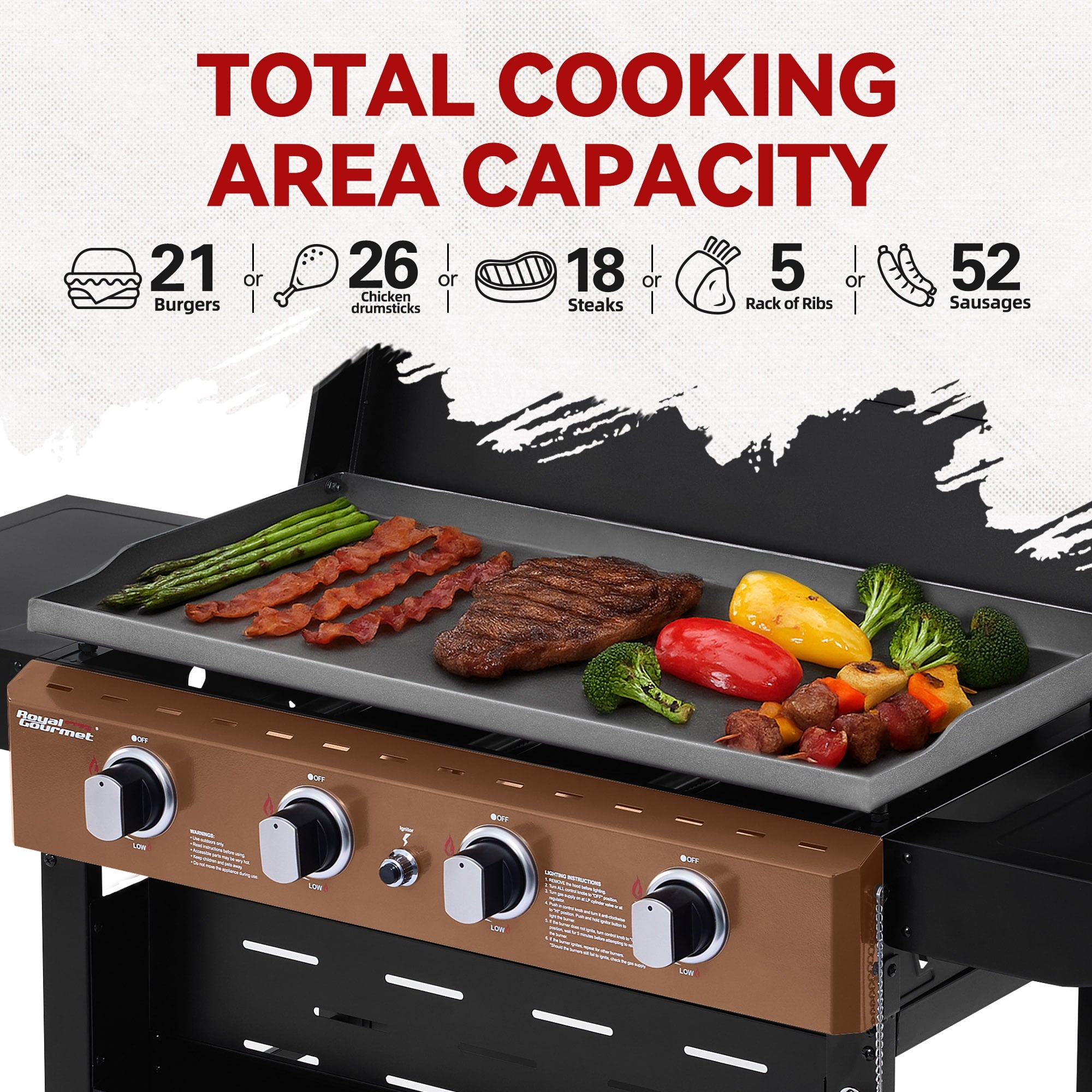 Royal Gourmet GB4000PY 4-Burner Gas Griddle with Hood, Griddle with Collapsible Side Shelves,Perfect for Outdoor Cooking Royal Gourmet