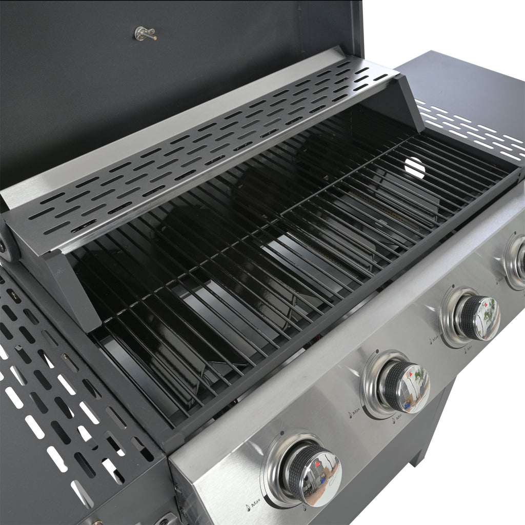 Minyam 4-Burner Propane Gas Grill with Side Shelves and Wheels, Stainless Steel Gas Grills