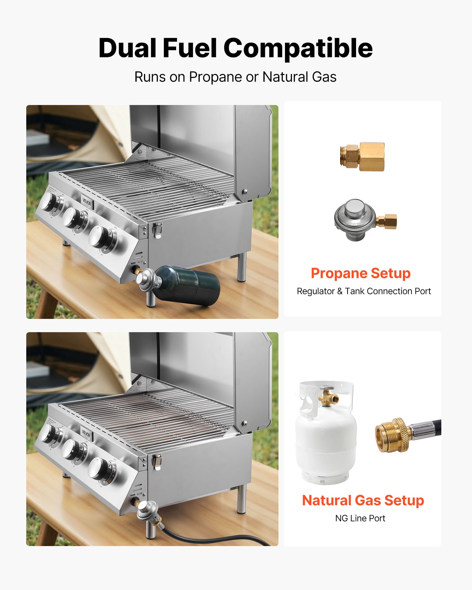VEVOR Tabletop Gas Grill, 3-Burner Stainless Steel Portable Propane Grill, with Built-in Thermometer, Travel Locks, Weatherproof Lid, 22,500 BTU Total, for Outdoor Cooking,Patio,Party,Camping,RV VEVOR