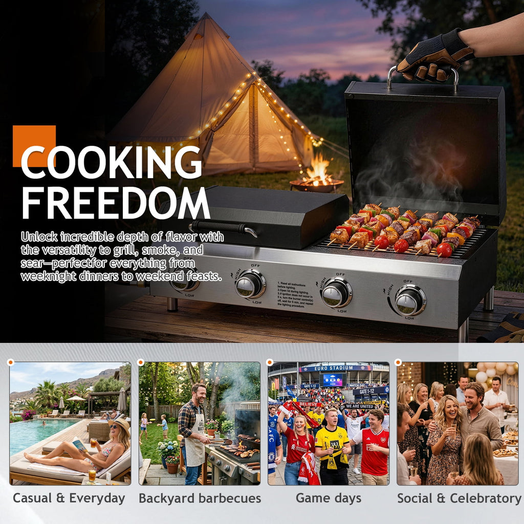 Ktaxon 4 Burner Propane Gas Grill and Griddle Combo with Auto Ignition,40000 BTU for Outdoor Cooking,Portable Ktaxon