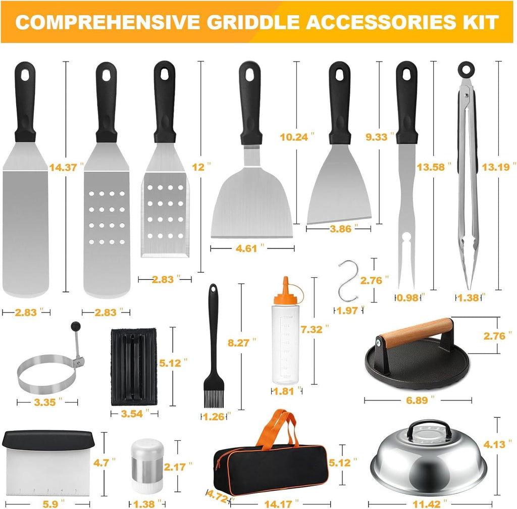 29pcs Griddle Accessories Kit,Grill Tools Set for Blackstone,Hibachi Enlarged Spatula Set with Basting Cover,Burger Press Patty Maker for Outdoor Teppanyaki BBQ Gas Grills