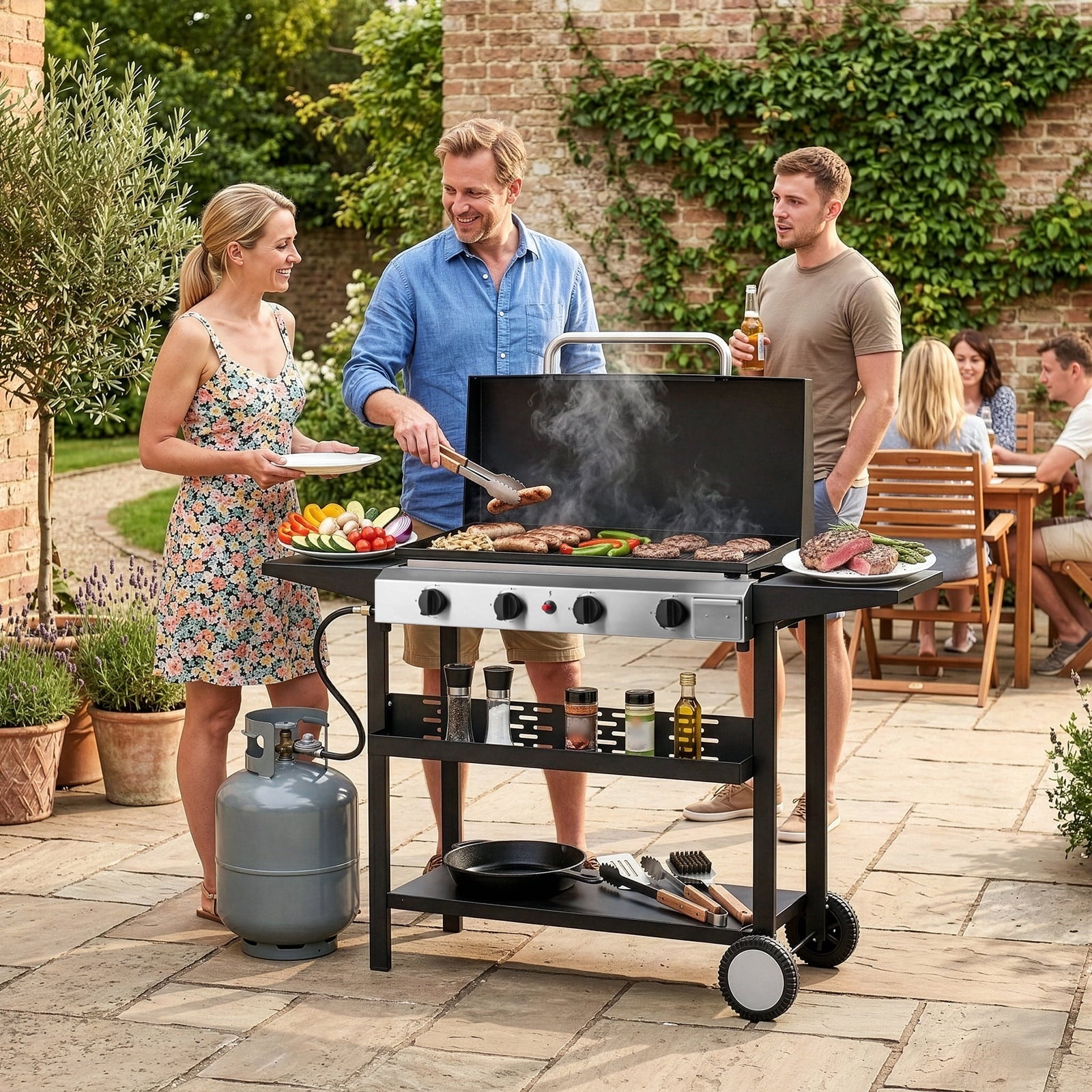Zintown Propane Griddle Table Top Grill Camping Griddle Portable with 4 Burner Zintown