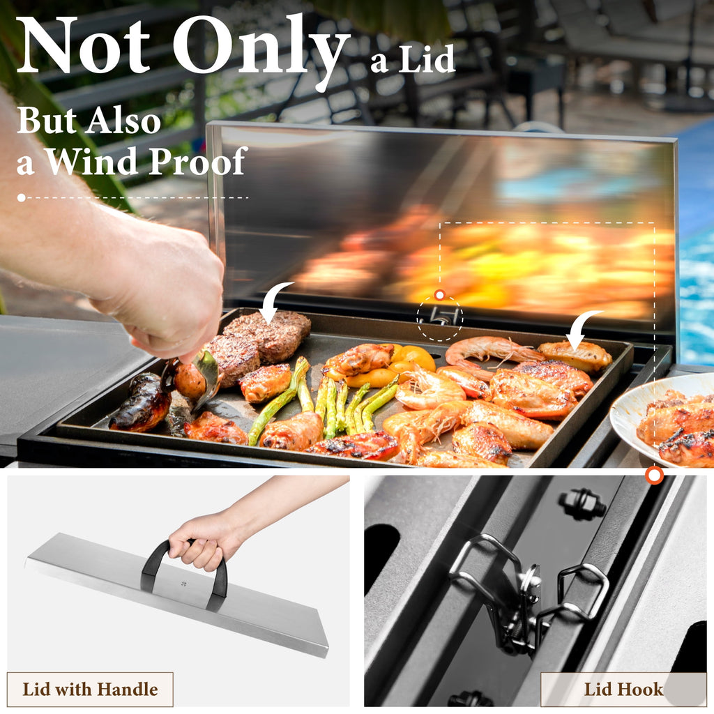 PHI VILLA 2-Burner Propane Grill and Griddle Cooking Station with Side Shelves Black Gas Grills