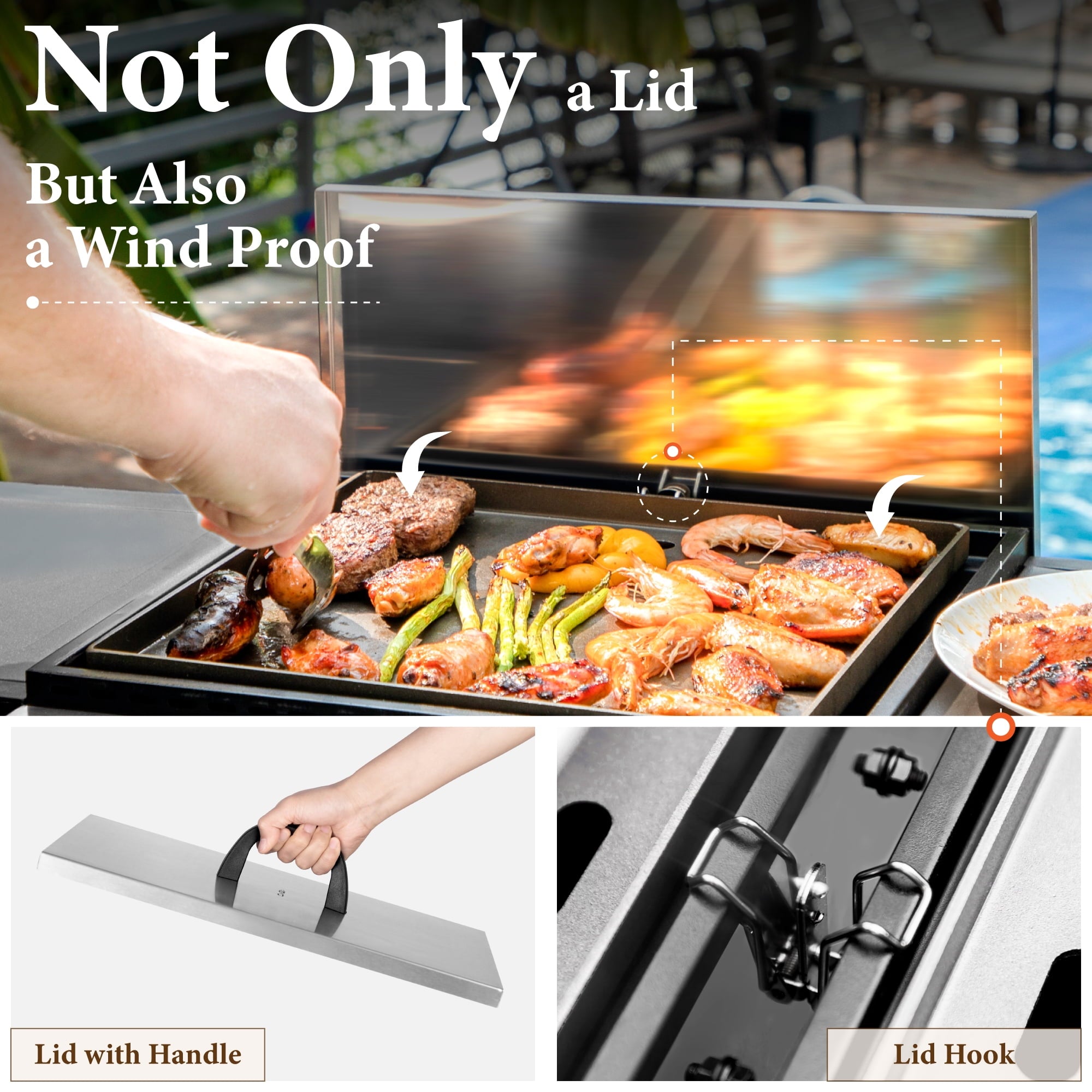 PHI VILLA 2-Burner Propane Grill and Griddle Cooking Station with Side Shelves Black Gas Grills