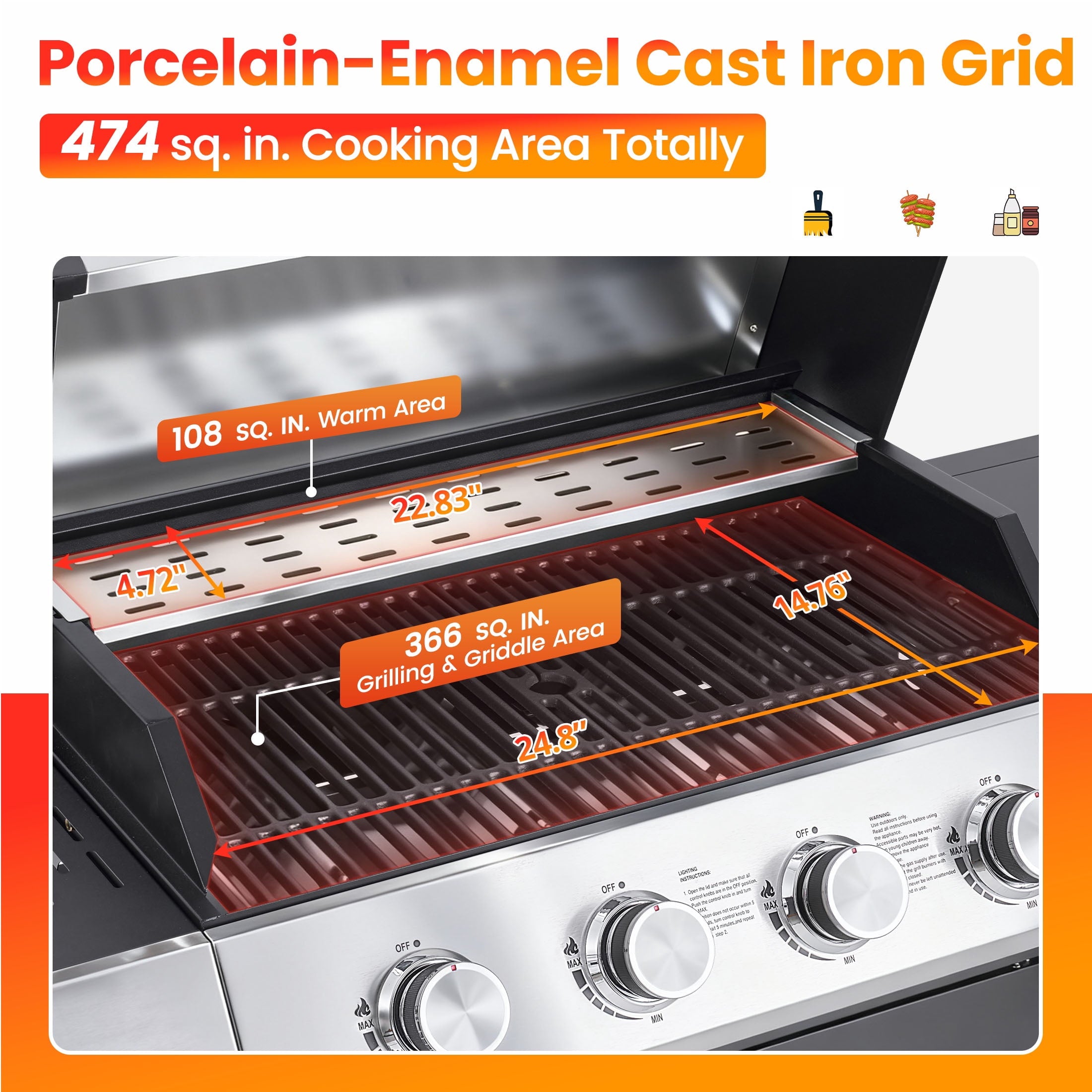 Segmart 4 Burner BBQ Propane Gas Grill with Side Burner, Stainless Steel 50,000 BTU Patio Barbecue Grill with Shelf, Gas Tank Hook, Towel Rack & Bottle Opener, Fits for Camping, Outdoor Cooking Gas Grills