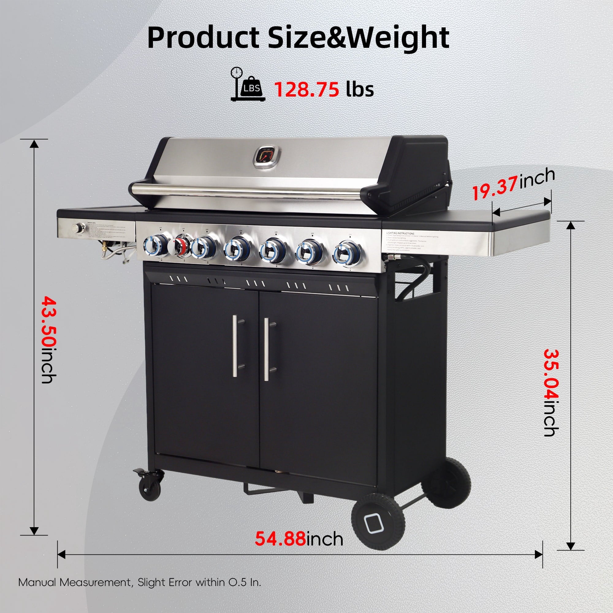 Brand-Man Grills 6-Burner Propane Gas Grill with Infrared Side Burner, Porcelain-Enameled Cast Iron Grate & Griddle, Outdoor Backyard BBQ Grill Gas Grills