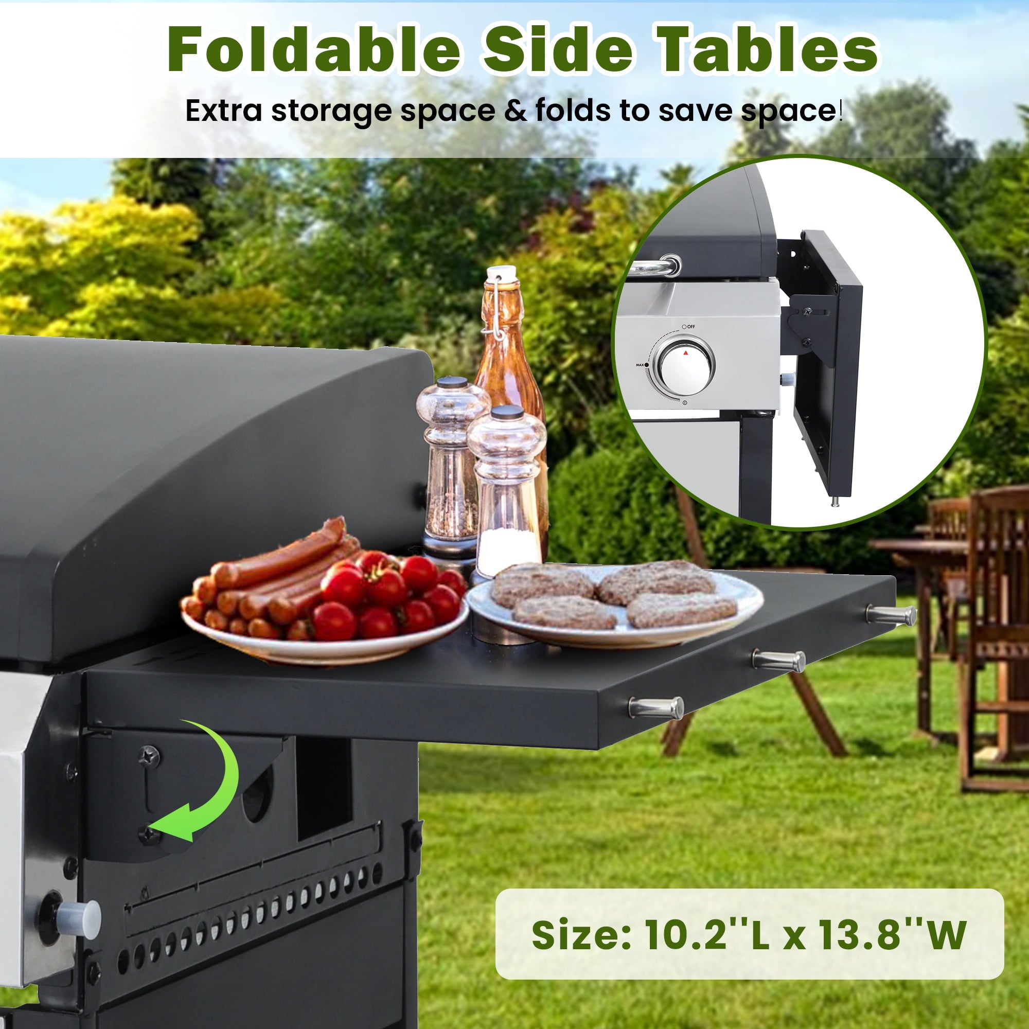 Seizeen 3-Burner Propane Gas Grill, Outdoor 2-IN-1 BBQ Grill & Griddle, Portable Combo Grills Stainless Steel, W/Two Foldable Shelves, Two Cooking Areas, Wheels Gas Grills