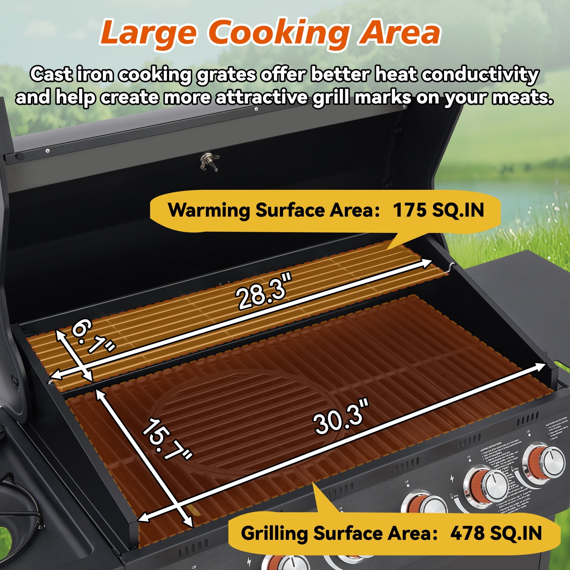 Noble House Professional 6-Burner Propane Gas Grill with Side Burner, Steel BBQ Grill with Cast Metal Grates, Black Noble House