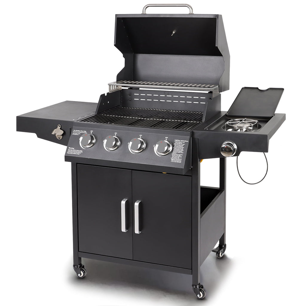 Polar Aurora Propane Gas Grill 4-Burners a Side Burner, Side Table, Steel Grill Cart for Garden Outdoor Cooking Picnic Polar Aurora