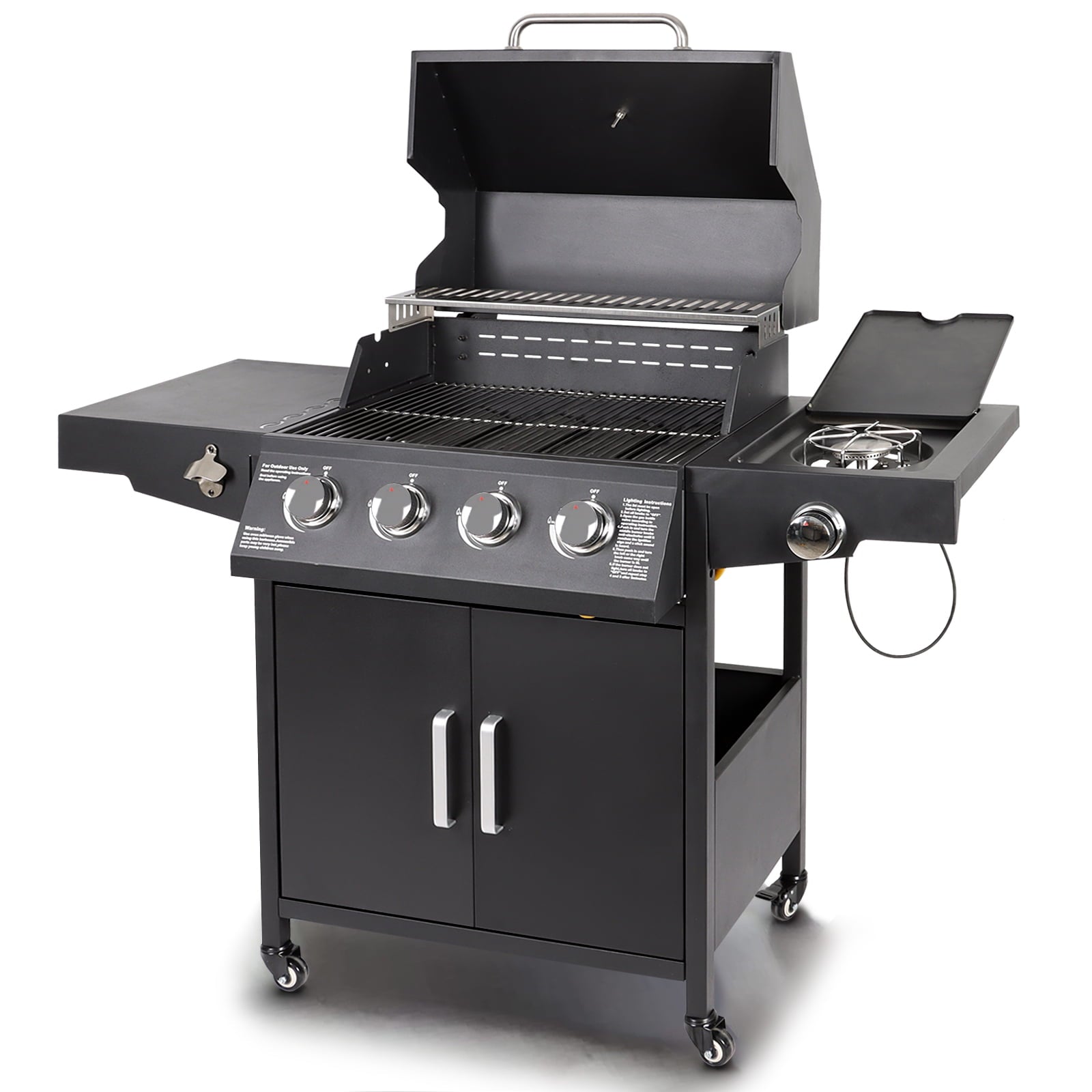 Polar Aurora Propane Gas Grill 4-Burners a Side Burner, Side Table, Steel Grill Cart for Garden Outdoor Cooking Picnic Polar Aurora