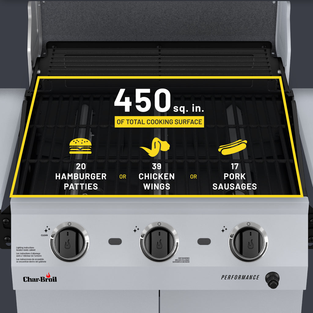 Charbroil? Performance Series? 3-Burner Cabinet Gas Grill, 375 sq in, Clay Charbroil